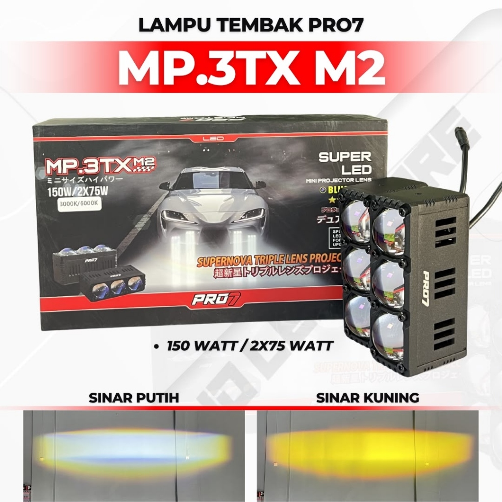 ( FREE PASANG ) PRO7 MP3TX M2 - Mini Projie Pro7 MP3TX M2 3 Mata Blue Lens Premium 150 Watt