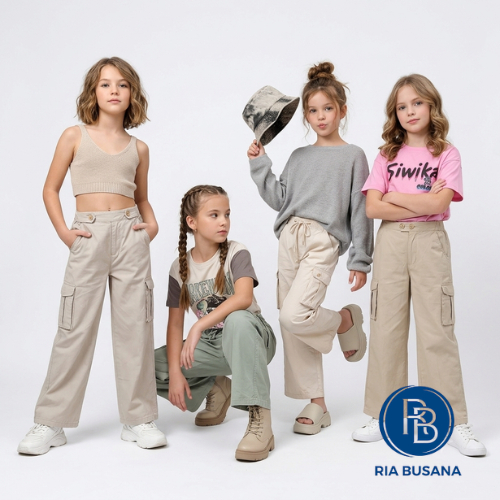 Ria Busana - Meily - Celana Kulot Anak Wanita Panjang Cargo Katun