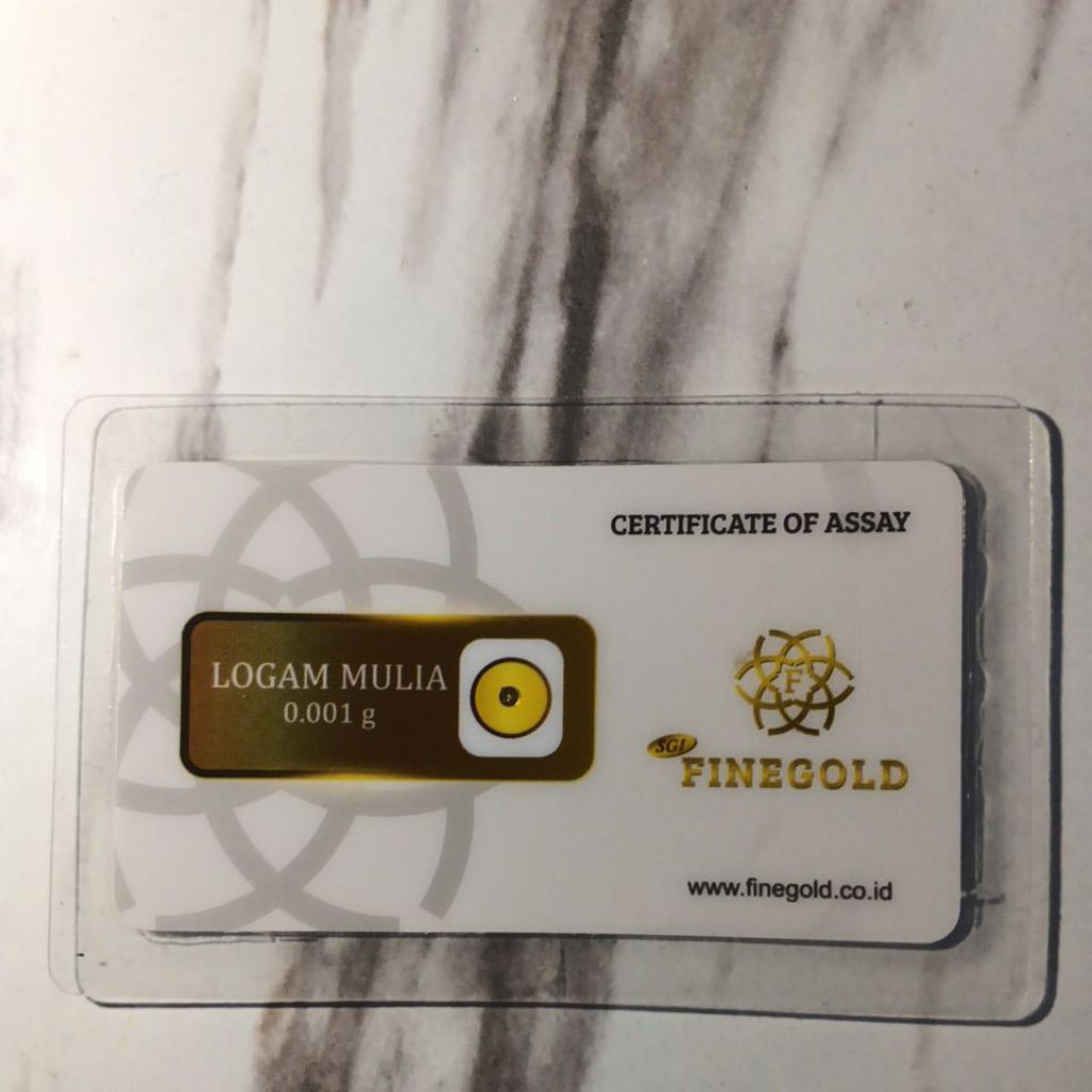 Logam Mulia 0.001 gram Finegold, certificate of assay