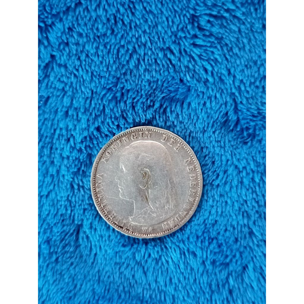 Termurah Koin Perak Asli Wilhelmina 1 Gulden Tahun 1892 longhair Hangend Haar