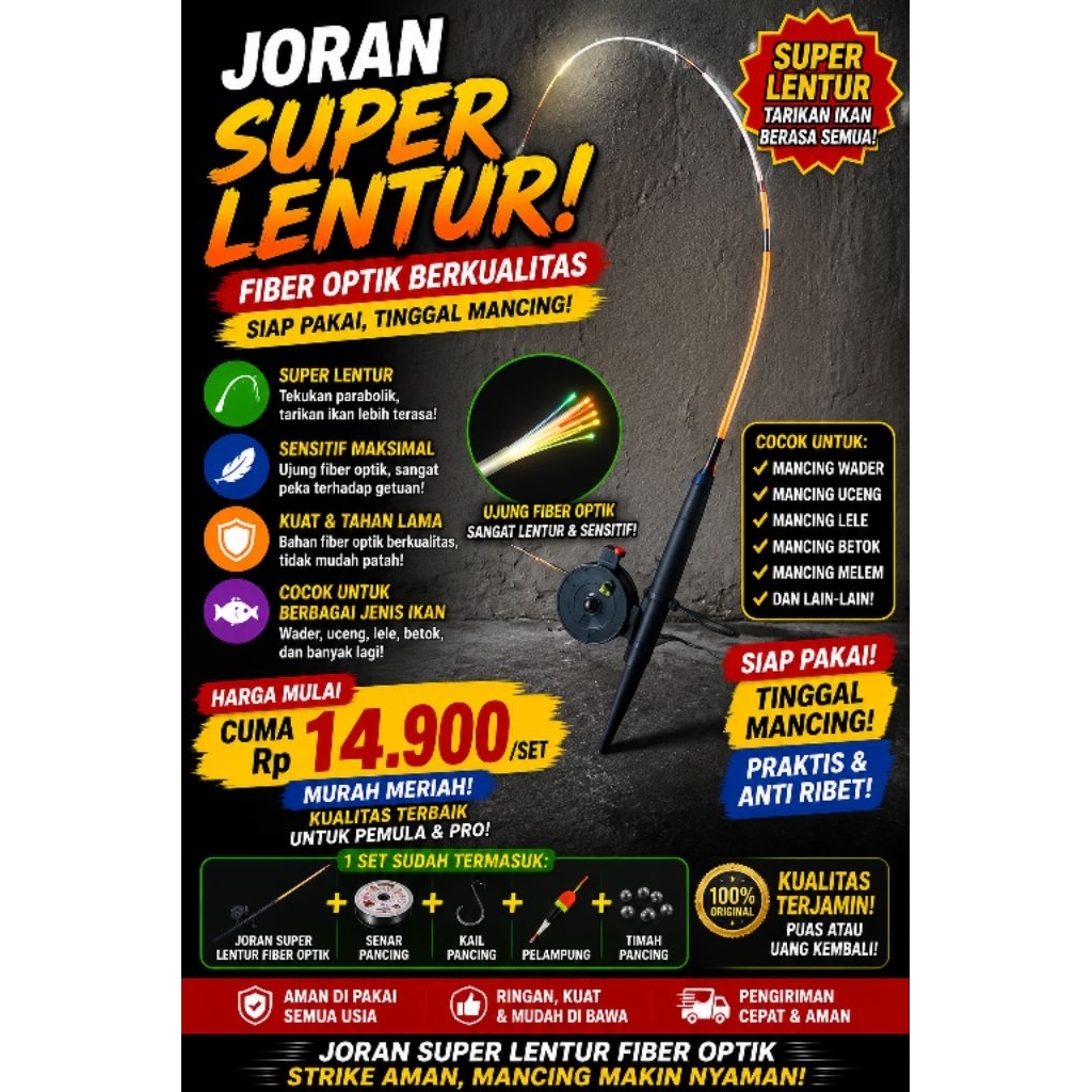 joran super lentur terbuat dari bahan fiber optik