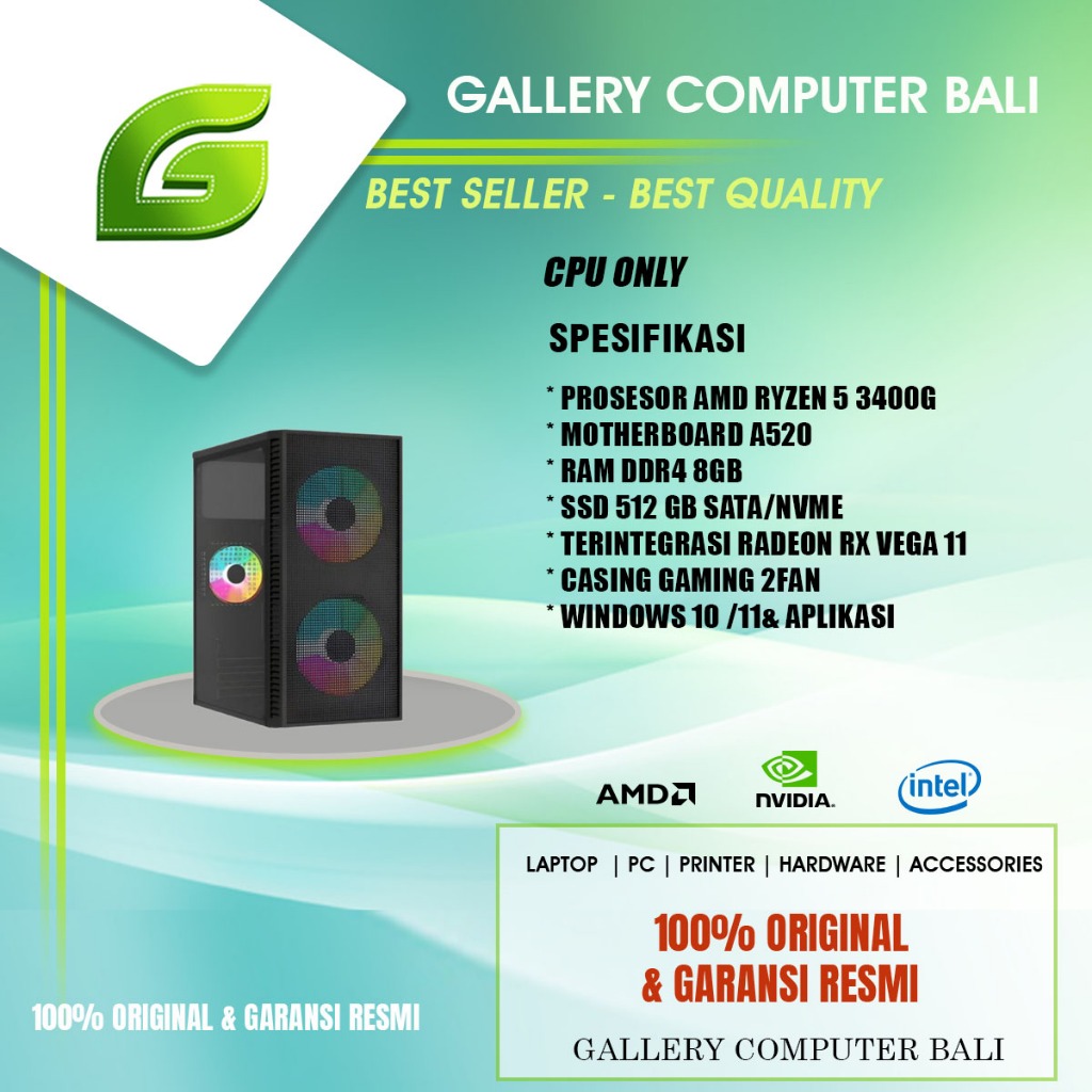 ( cpu only ) komputer pc rakitan amd ryzen 5 3400g-siap pakai