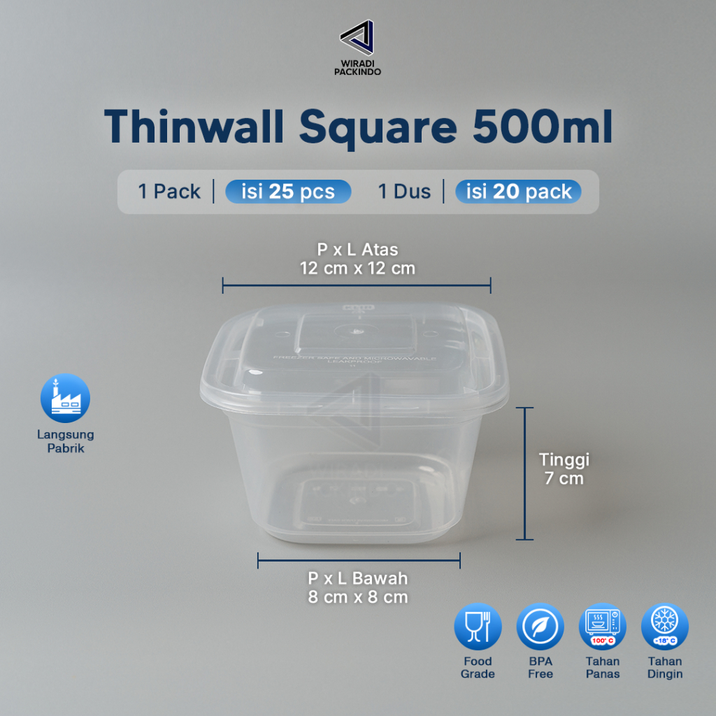 Thinwall Square 500ml Food Container Box  Kotak Makan Plastik Square 500 ml