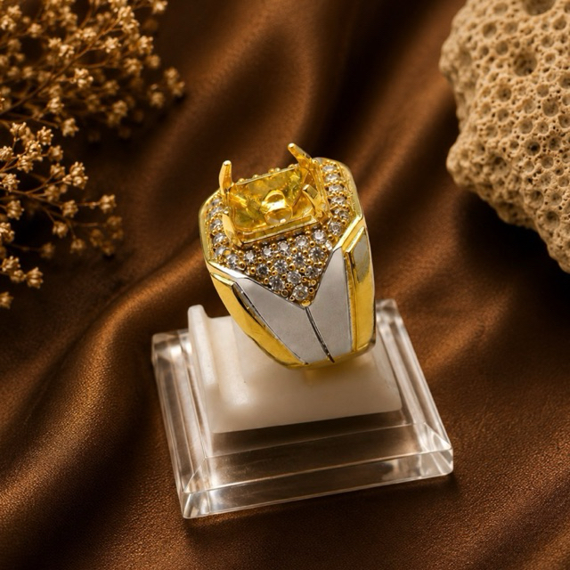 Ring/Emban Cincin Alpaka Kombinasi Doff - Kotak 10x8mm