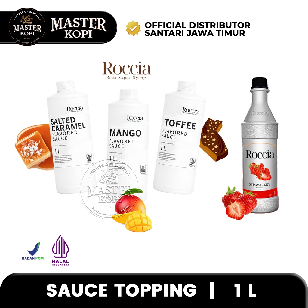 Topping Minuman Roccia Saus Manis Sauce Salted Caramel / Mango / Toffee  / Strawberry - 1 Liter