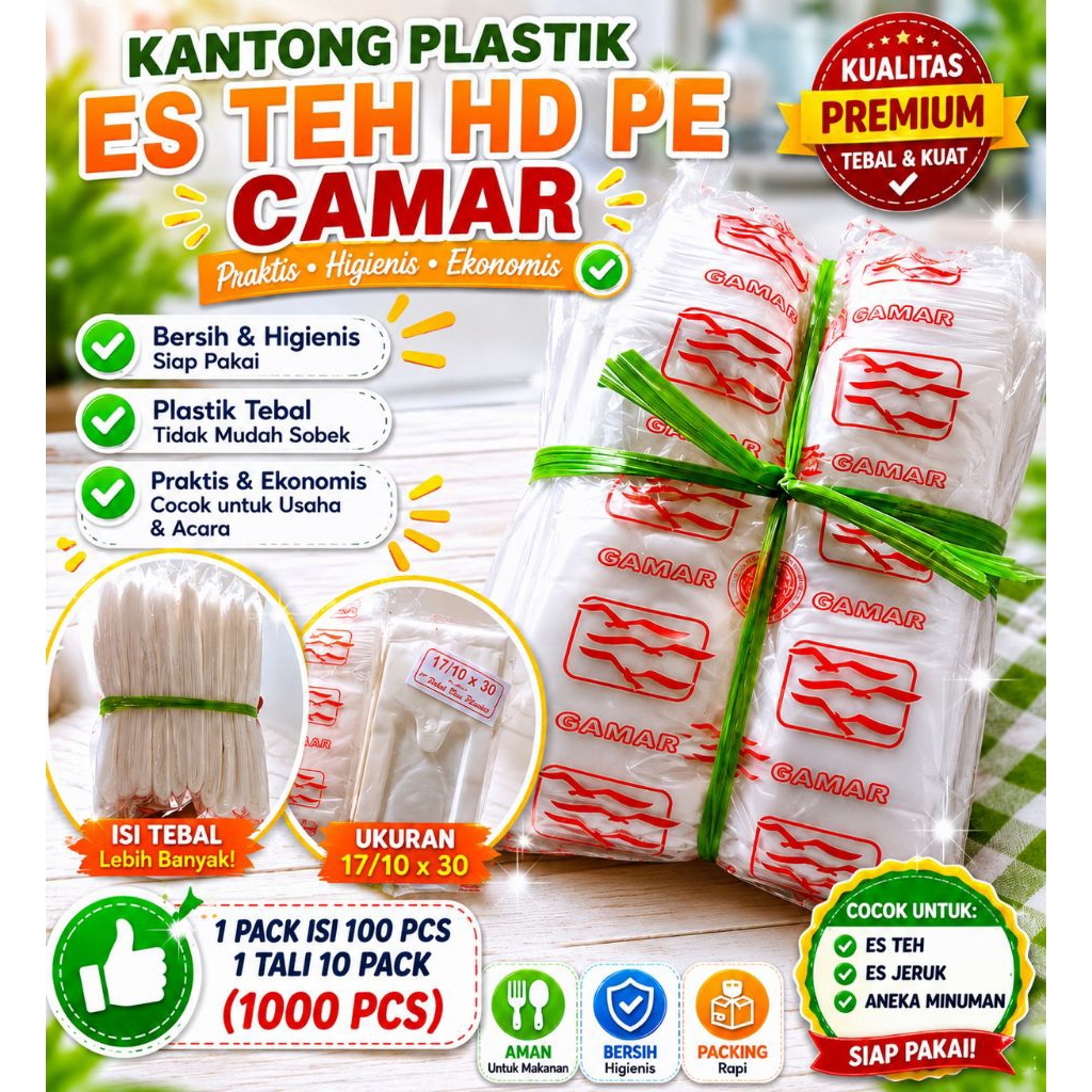 Kantong Plastik HD PE Cap CAMAR | Plastik Es Teh Jumbo 1 Cup | Kantong Kresek Minuman Cup | Kantong 