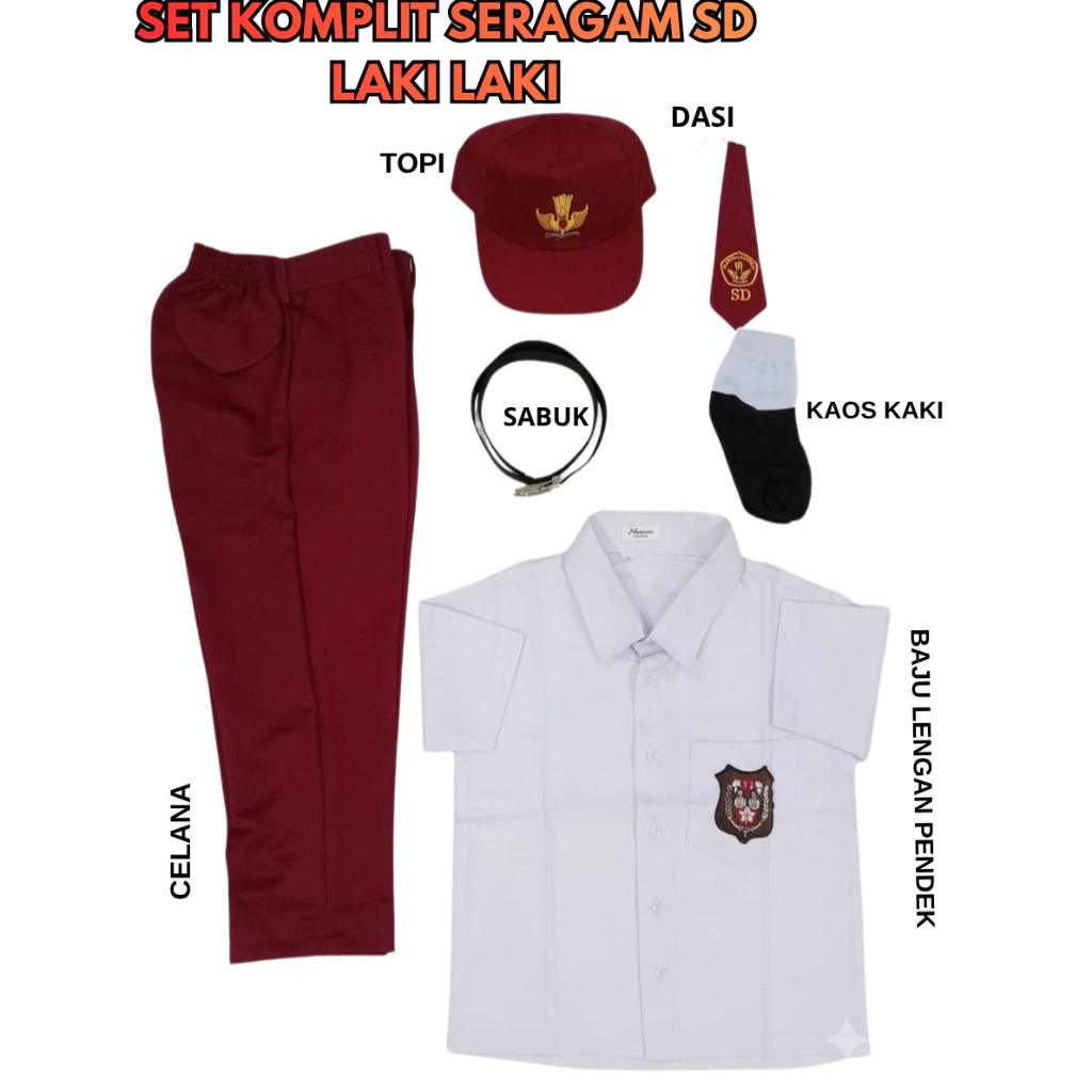 SET KOMPLIT SERAGAM SD PREMIUM | SETELAN LENGKAP SERAGAM SD LAKI LAKI BAJU LENGAN PENDEK Bahan Premi