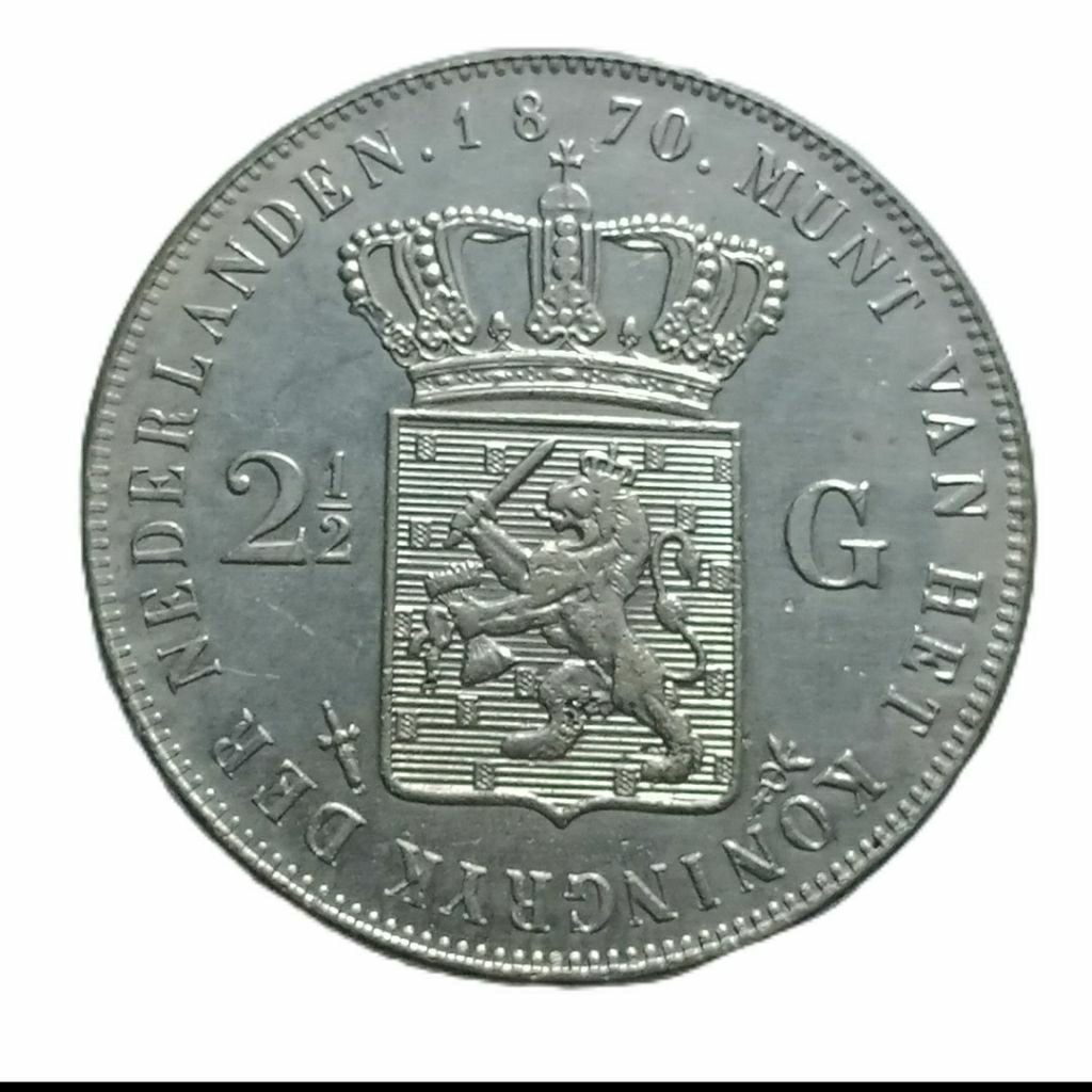 LANGKA 1870 KING WILLEM ERA BELANDA 2,5 GULDEN 38CM DETAIL BAGUS KOLEKSI  KUNO Coin BANYAK DICARI KO