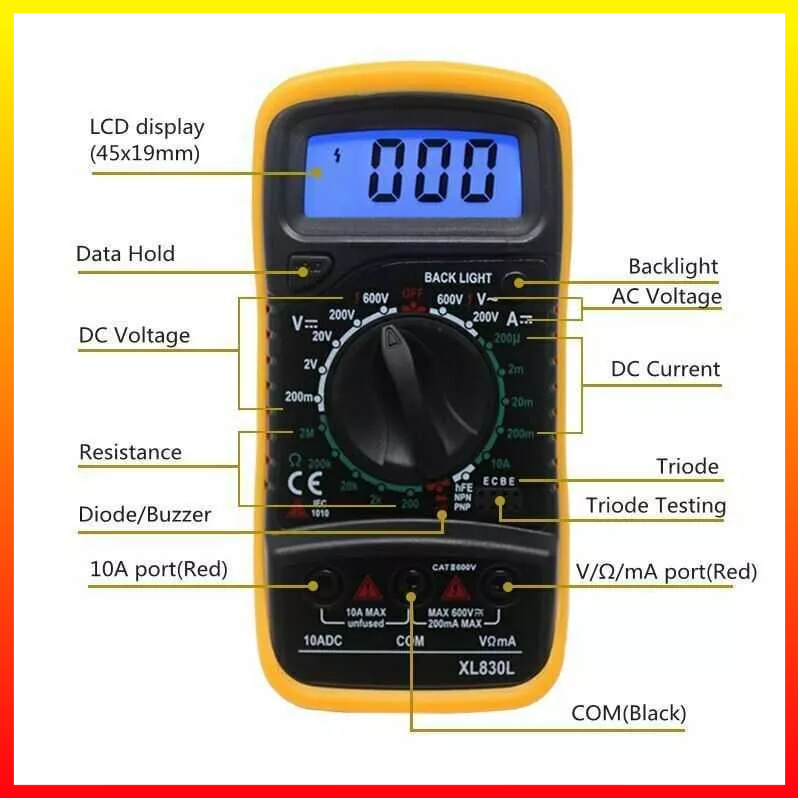 Multitester Mini Digital Multimeter AC/DC Voltage Tester Case Karet Akurat dan Detail Hemat Baterai Junejour - XL830L - 7ROT4VBK