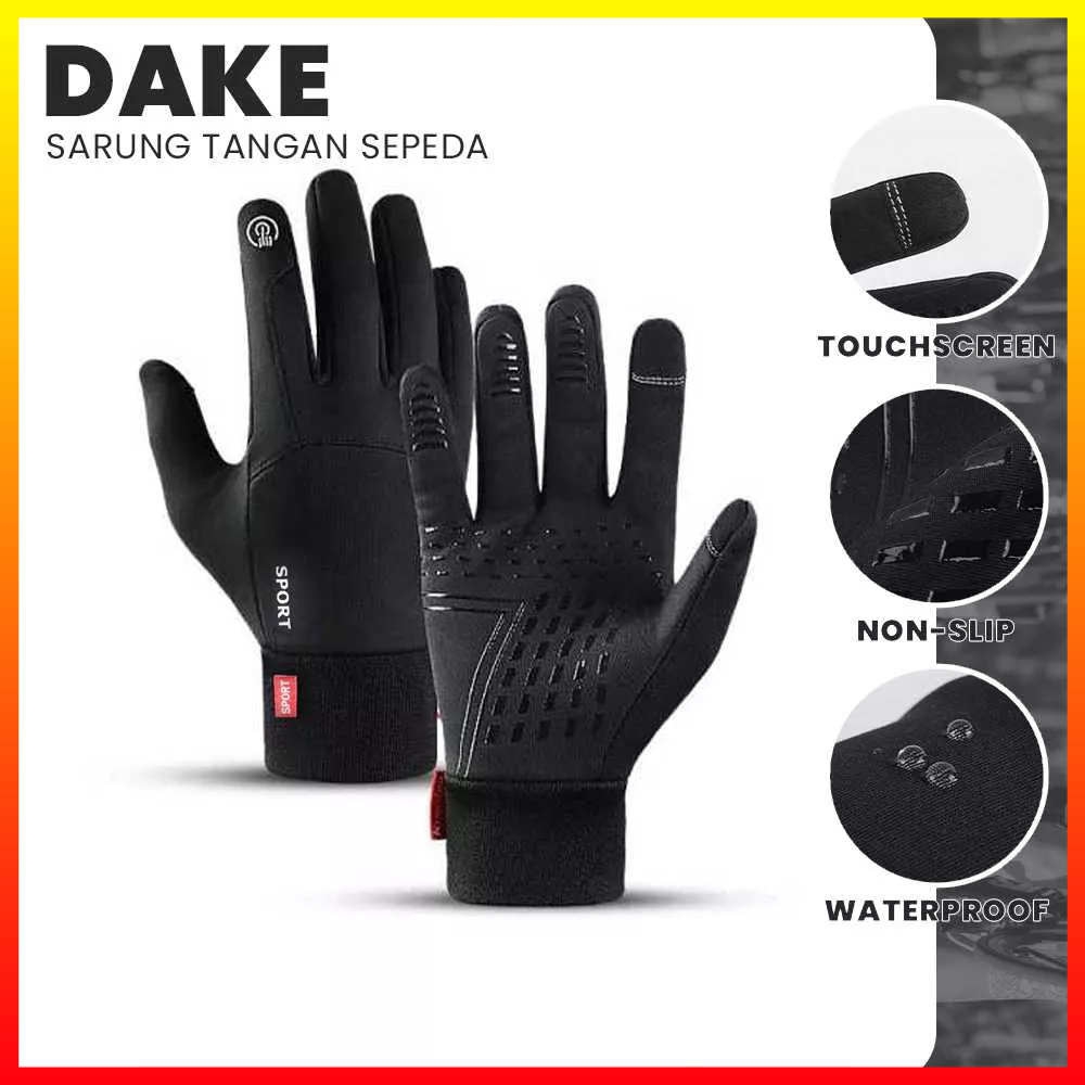 Sarung Tangan Sepeda Motor Pria Wanita Grip Karet Tahan Air Kain Poliester Dan Velvet Winter Waterproof Cycling Gloves DAKE - 7RHARDBK