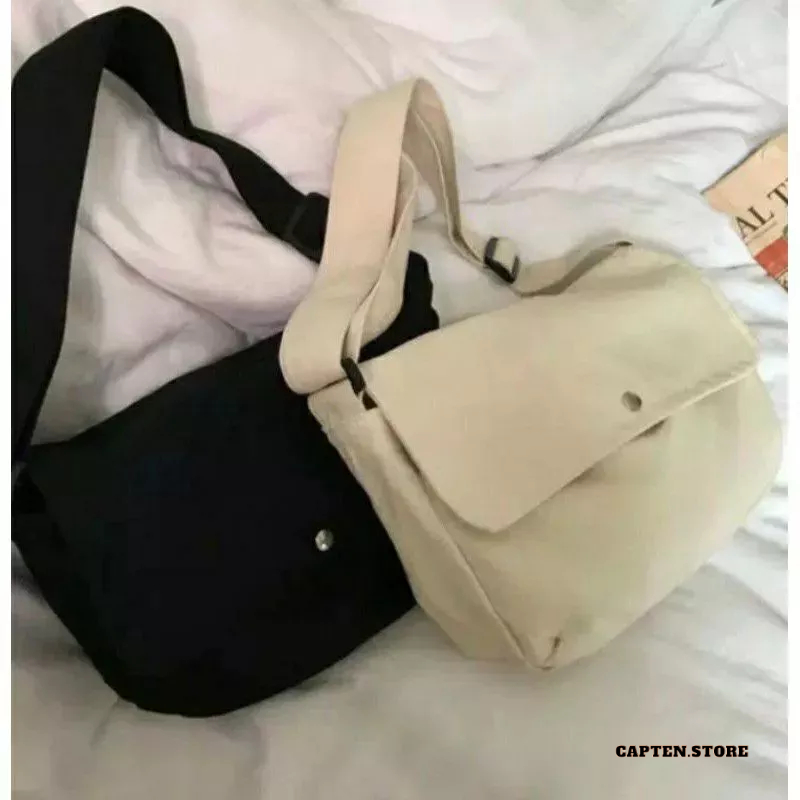 Tas Selempang Kanvas Pria - Tas Canvas Wanita Unicex Korea - Tas Kanvas -  Sling Bag Tas Kasual Pria