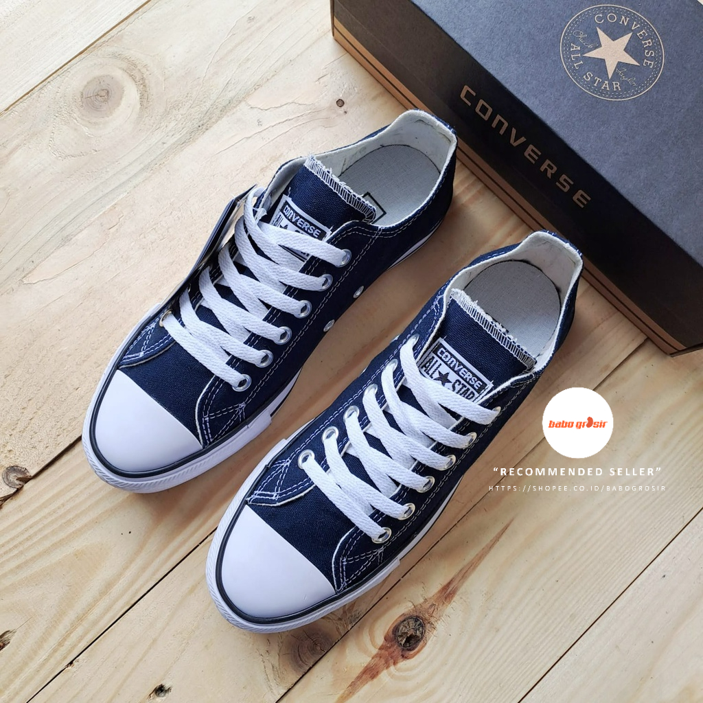 PROMO Sepatu Converse Chuck Taylor OX Classic Navy White, Upper Kanvas, Tapak Rubber, Premium Import Quality Tag Made in Vietnam