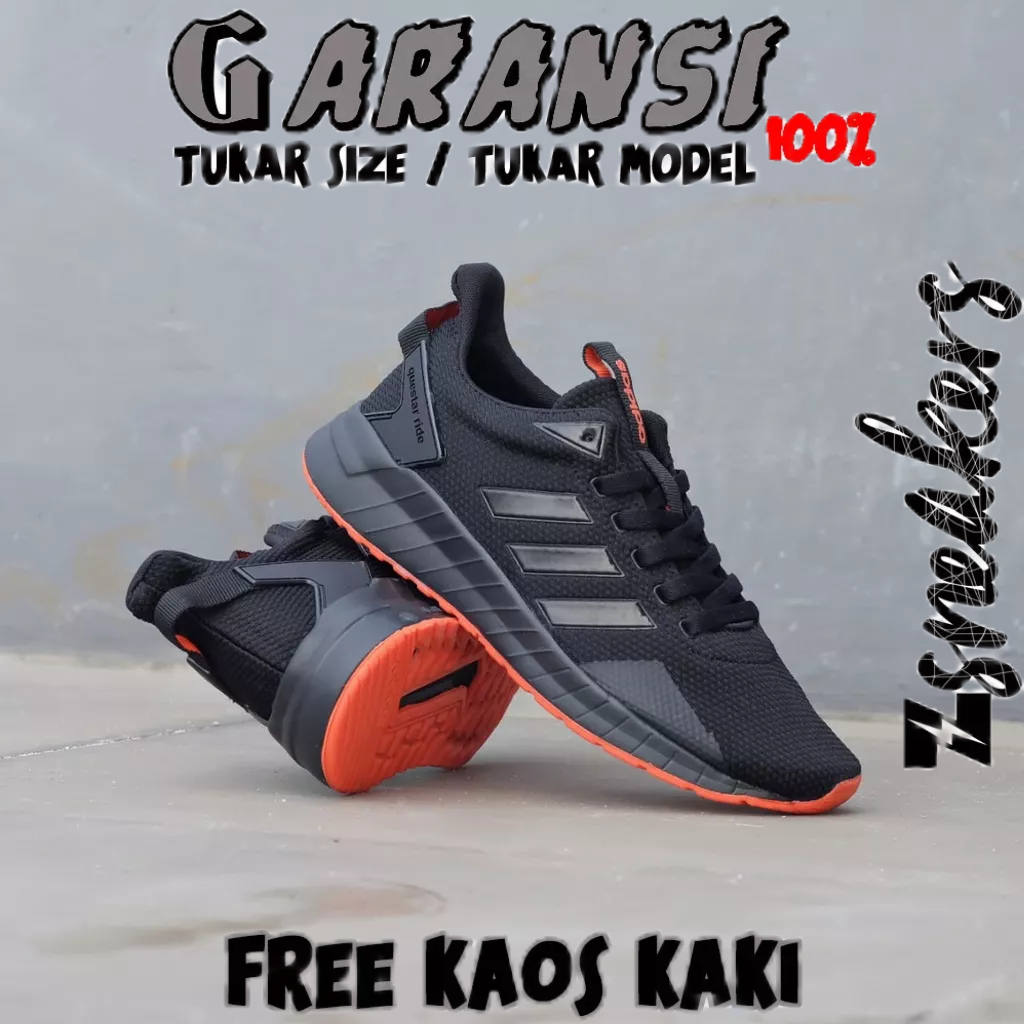 ADIDAS RUNNING QUESTAR RIDE BLACK/BLACK ORANGE ┃ORIGINAL 100%┃ ADIDAS RUNNING QUESTAR┃ SEPATU PUTIH┃