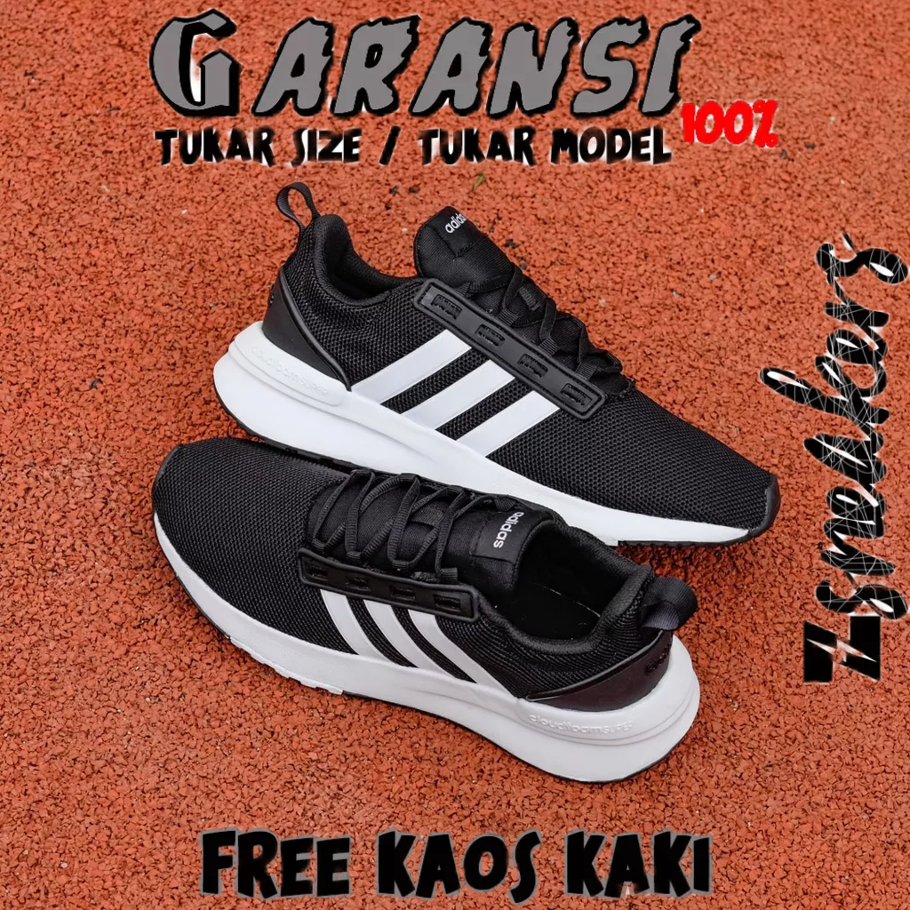 ADIDAS CLOUDFOAM RACER TR21 BLACK WHITE ┃ORIGINAL 100%┃ ADIDAS CLOUDFOAM RACER TR21┃SEPATU PUTIH┃SEP