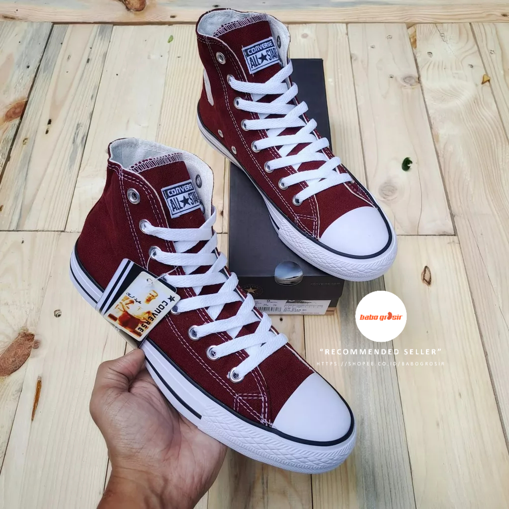 PROMO Sepatu Converse Chuck Taylor High Classic Maroon, Upper Kanvas, Tapak Rubber, Premium Import Quality Tag Made in Vietnam