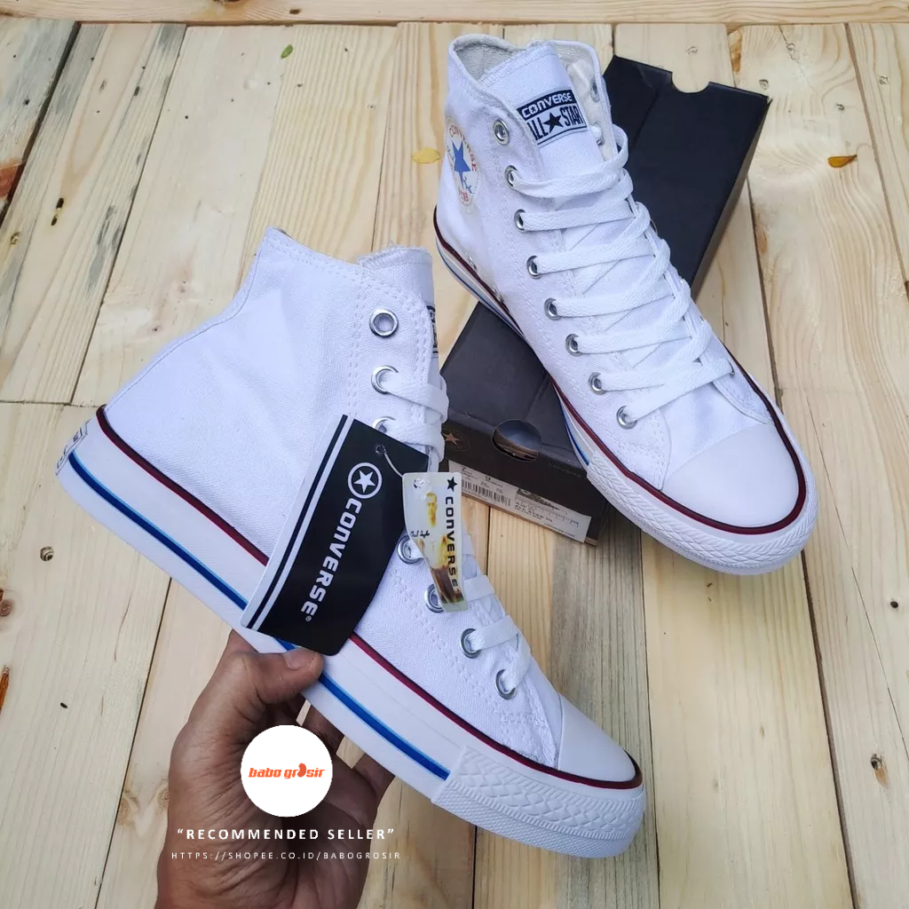 PROMO Sepatu Converse Chuck Taylor High Classic White Flag, Upper Kanvas, Tapak Rubber, Premium Import Quality Tag Made in Vietnam