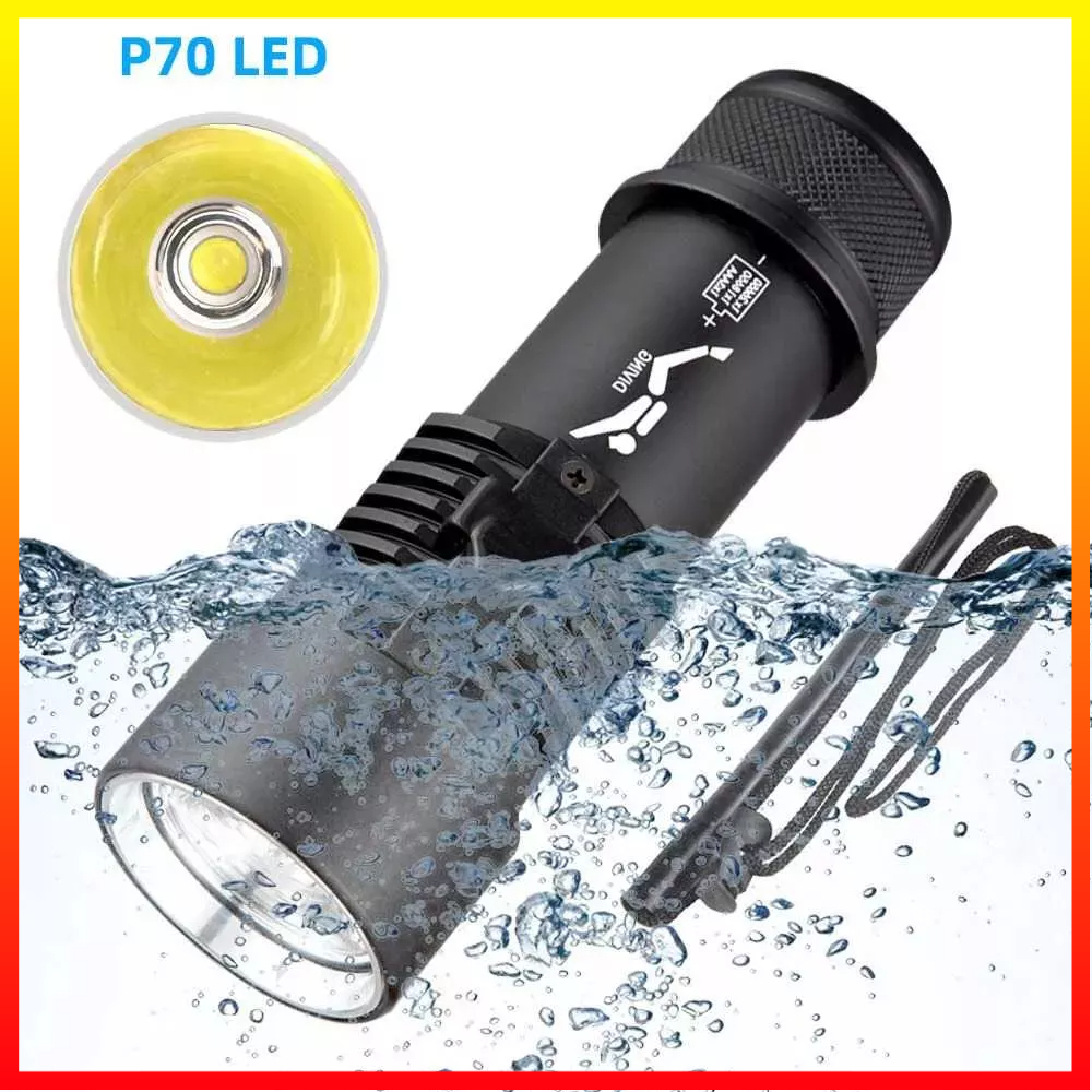 Senter LED Diving Menyelam Jarak Jauh Tahan Air Chip P70 Jernih Terang Lensa Kaca Ultra Saklar Tombol Magnetik Baterai 18650 / 26650 / AAAG -Gourd - 7RFL3GBK