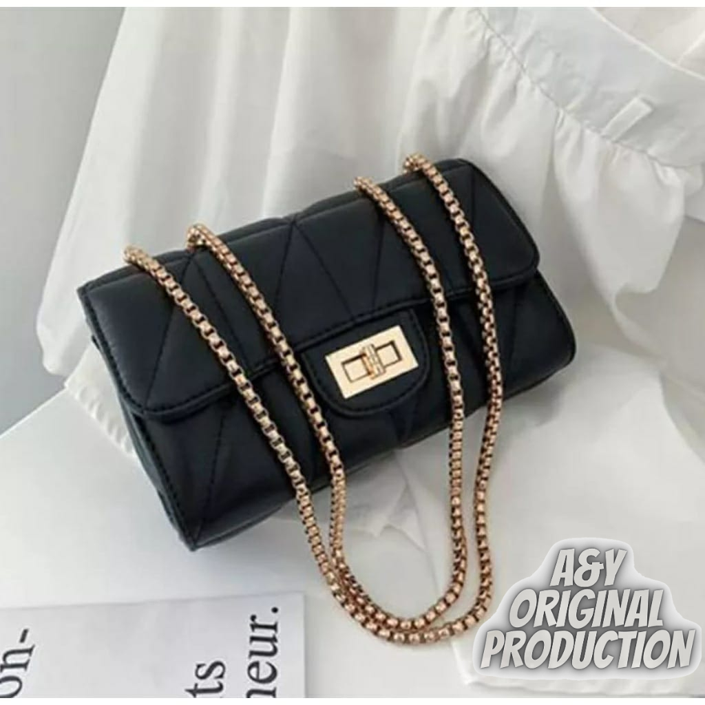 Tas Selempang Wanita Hb Zarra - Tas Wanita Koreanbag - slingbag wanita kekinian rantai ulir gold