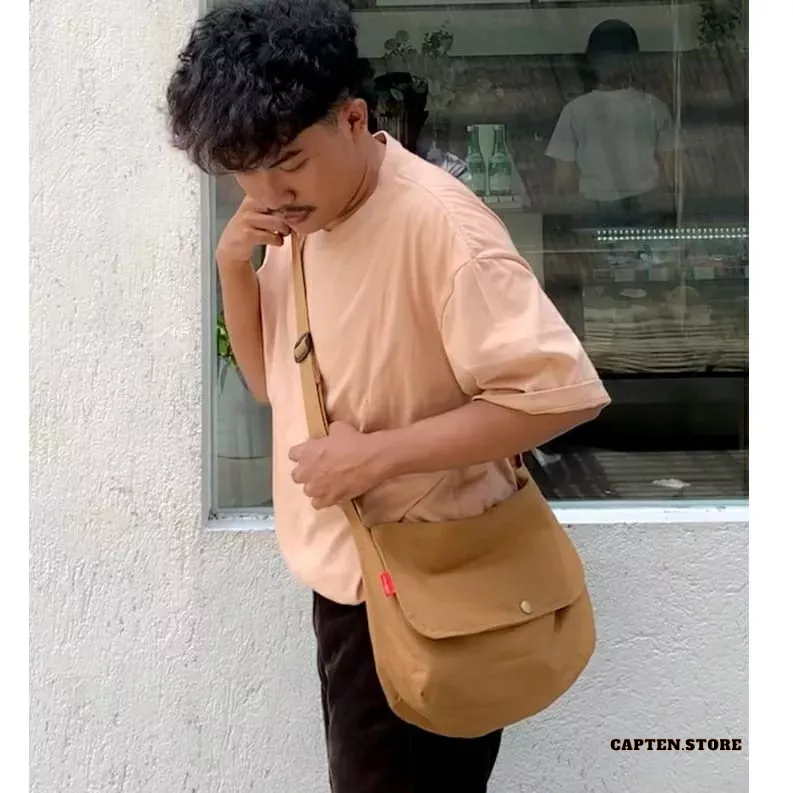 Tas Selempang Kanvas Pria - Tas Canvas Wanita Unicex Korea - Tas Kanvas -  Sling Bag Tas Kasual Pria