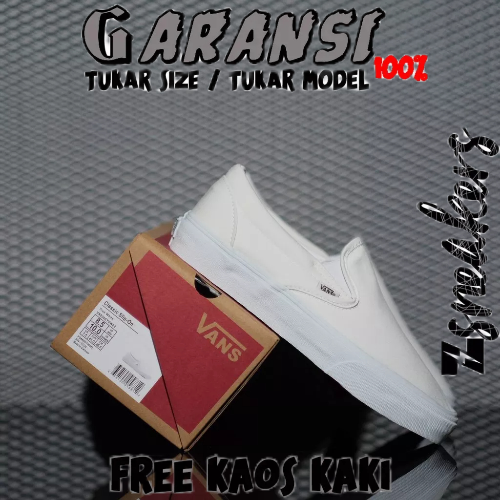 Vans Slip On Classic All White┃ORIGINAL 100%┃SEPATU VANS SLIP ON┃SEPATU VANS FULL WHITE┃SEPATU PRIA┃