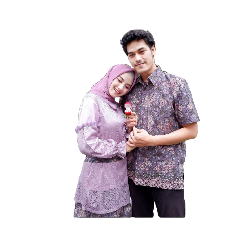 Rajna - Baju Couple Batik Lamaran Tunangan Wisuda Asmara Lilac Kebaya Kemeja