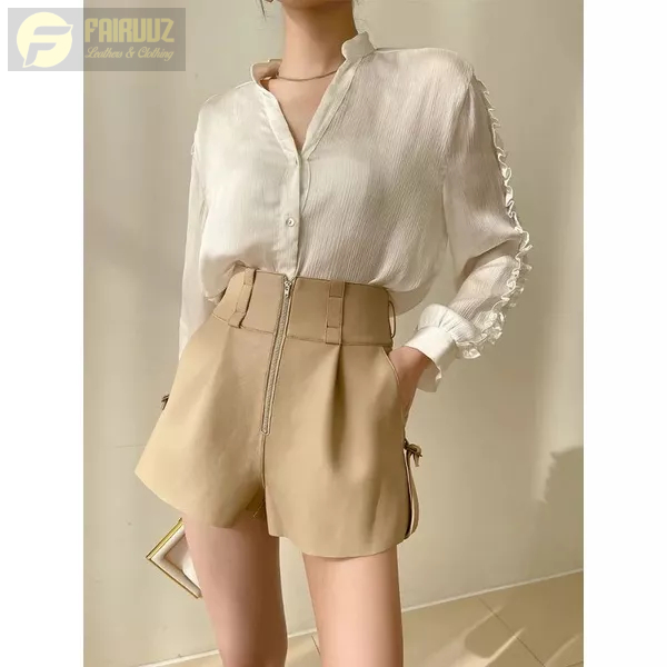 Celana Kulit Asli Celana Pendek Seksi Wanita Celana Pendek Wanita Musim 2023 Harajuku Kasual Ritslet