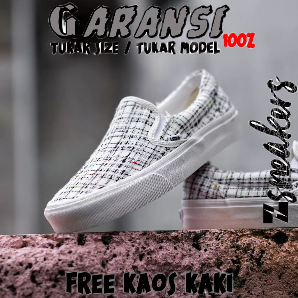 Vans Slip ON Classic Woven Plaid “ White “┃ORIGINAL 100%┃SEPATU Slip On ┃SEPATU PUTIH┃SEPATU PRIA┃SE