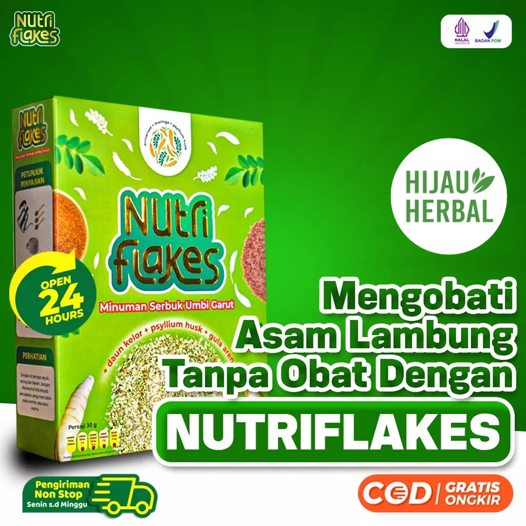 Nutriflakes - Terapi Lambung &amp; Pencernaan Minuman Kaya Serat Solusi DIET, Maag, Asam Lambung Kronis Lancarkan Pencernaan Bantu Turunkan Berat Badan Diet Isi 280gr