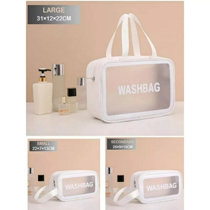 Tas Kosmetik WASHBAG Transparant Pouch Travel - Tas Make Up Bag Organizer - Dompet Kosmetik -Tas Peralatan Mandi