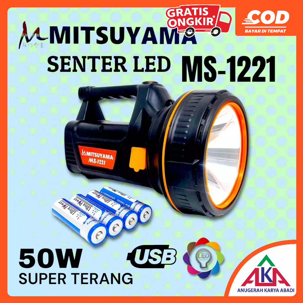 Senter Emergency Mitsuyama MS-1221 50W Super Terang Rechargeable Fungsi Power Bank
