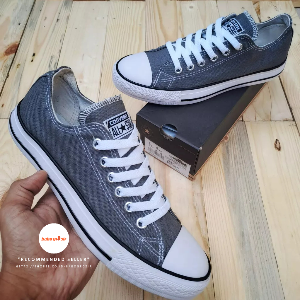 PROMO Sepatu Converse Chuck Taylor OX Classic Grey, Upper Kanvas, Tapak Rubber, Premium Import Quality Tag Made in Vietnam