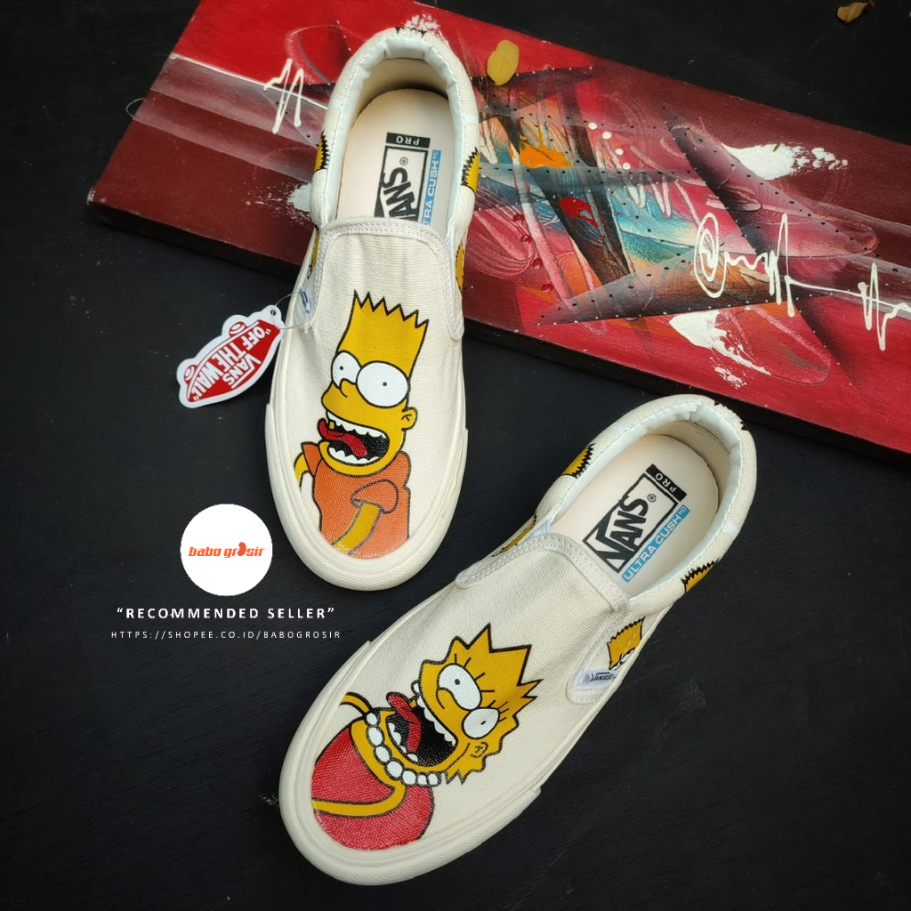 PROMO Sepatu Vans Slip On Simpsons Bart and Lisa Premium, Import Quality, Tag Made in China, Harga Murah