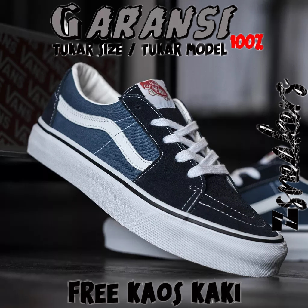Vans SK8 Low Classic  “ Navy / White “┃ORIGINAL 100%┃SEPATU Navy ┃SEPATU PUTIH┃SEPATU PRIA┃SEPATU SK