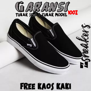 VANS CLASSIC SLIP ON BLACK WHITE┃ORIGINAL 100%┃SEPATU HITAM┃SEPATU PUTIH┃SEPATU PRIA┃SEPATU WANITA┃S