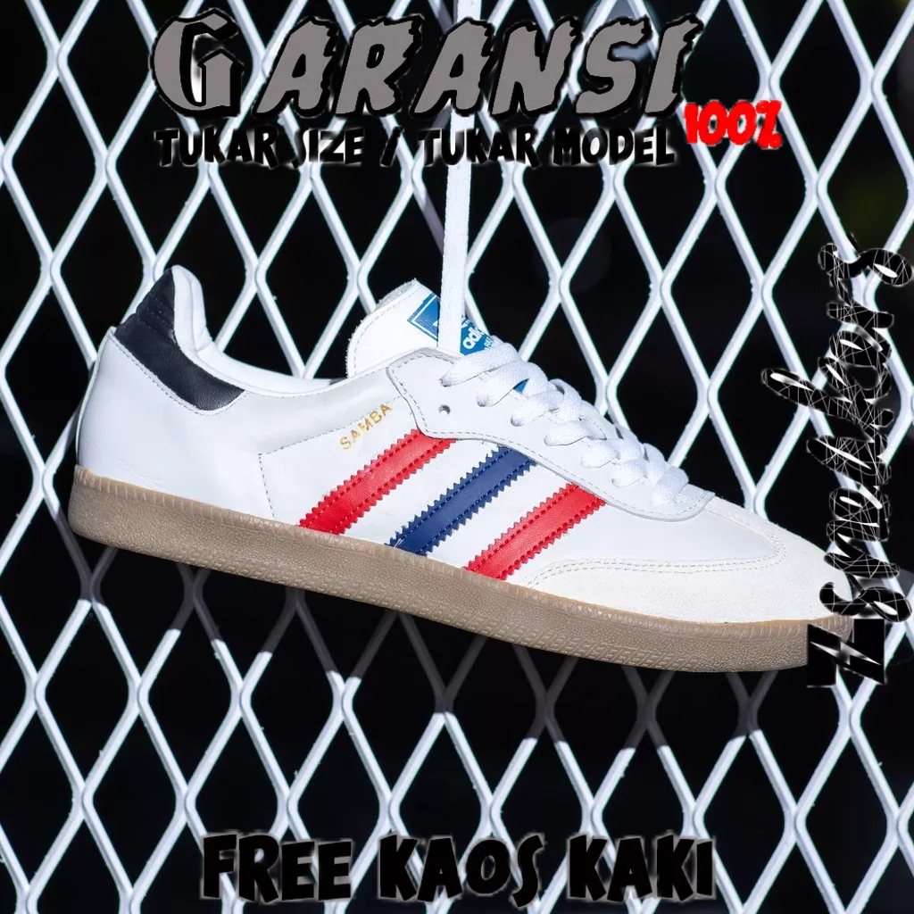 ADIDAS SAMBA OG WHITE NAVY RED┃ORIGINAL 100%┃ ADIDAS SAMBA ┃ SEPATU ADIDAS PUTIH┃SEPATU PRIA┃SEPATU 