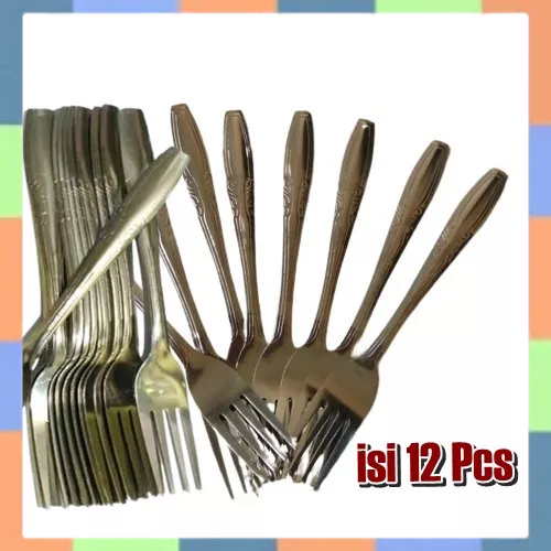 12PCS Garpu Makan Stainless Motif Ukir Garpu Makan Stainless 18 cm