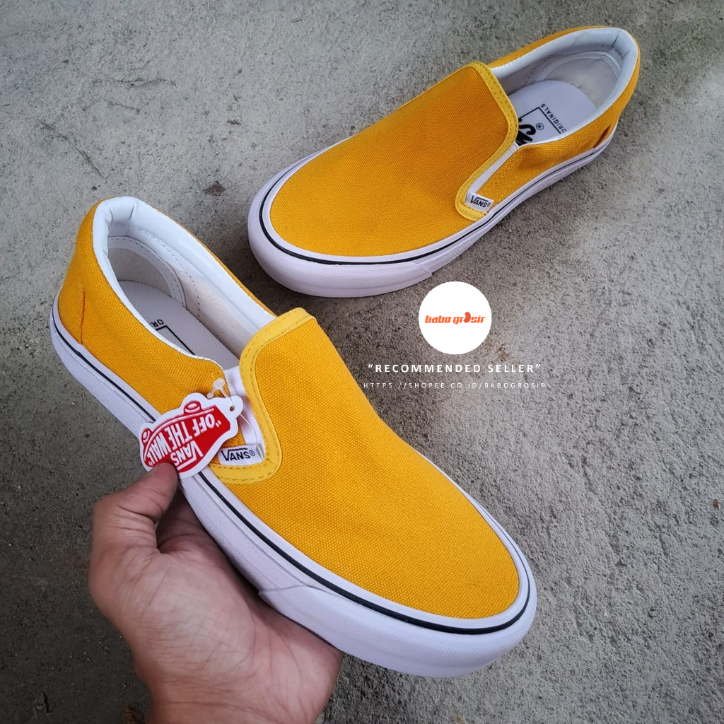 PROMO Sepatu Vans Slip On Classic Yellow Mustard Premium Import Quality Include Box, Upper Kanvas, Waffle DT Anti Slip, Tag Made in China