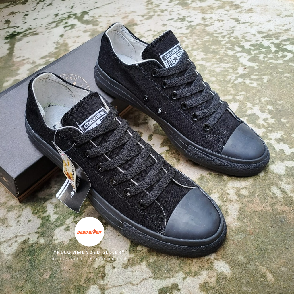 PROMO Sepatu Converse Chuck Taylor OX Classic Full Black, Upper Kanvas, Tapak Rubber, Premium Import Quality Tag Made in Vietnam