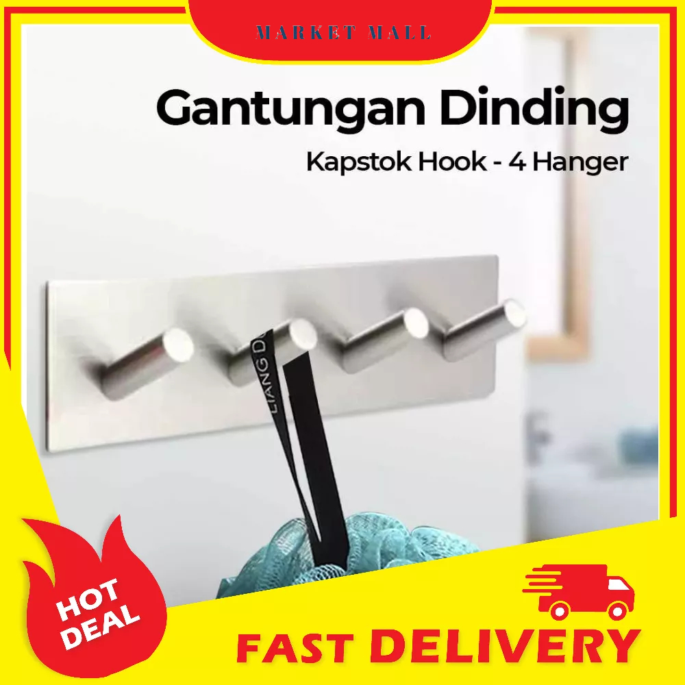 Gantungan Dinding Jaket Pakaian Topi Payung Kapstok Hook Hanger 4 Hanger Stainless Steel KHGDNOR - 7RHZGSSV