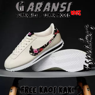 NIKE CORTEZ SE BASIC CREAM FLORAL / ORIGINAL 100% / SEPATU PUTIH / SEPATU CREAM / SEPATU BUNGA / SEP