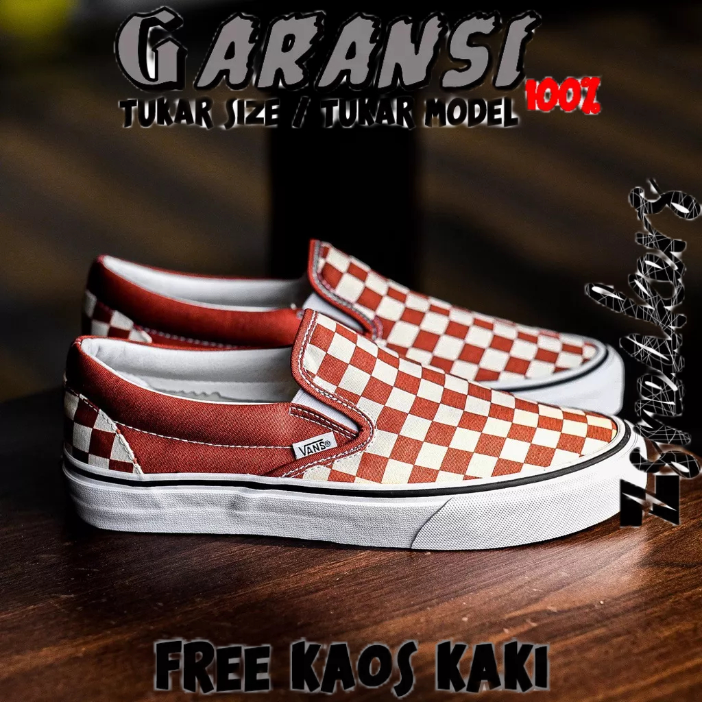 Vans Slip On Checkerboard / Picante / True White┃ORIGINAL 100%┃SEPATU Vans Slip On ┃SEPATU PUTIH┃SEP