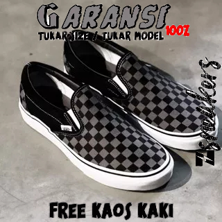 VANS SLIP ON CLASSIC CHECKERBOARD BLACK PEWTER┃ORIGINAL 100%┃SEPATU HITAM┃SEPATU PUTIH┃SEPATU PRIA┃S
