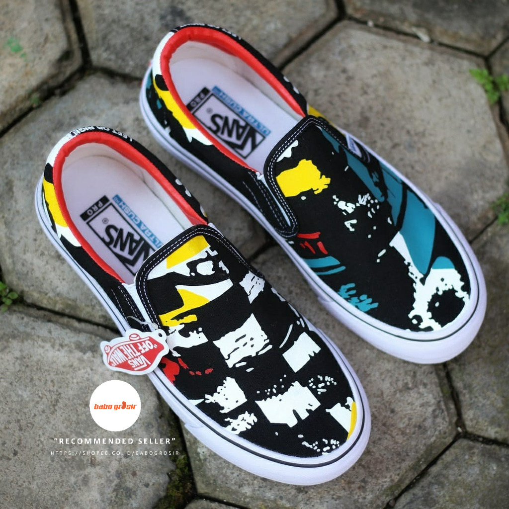 PROMO Vans Slip On Mismatch Zebra Camo Premium Import Quality, Tag Made in China, Upper Kanvas, Waffle DT