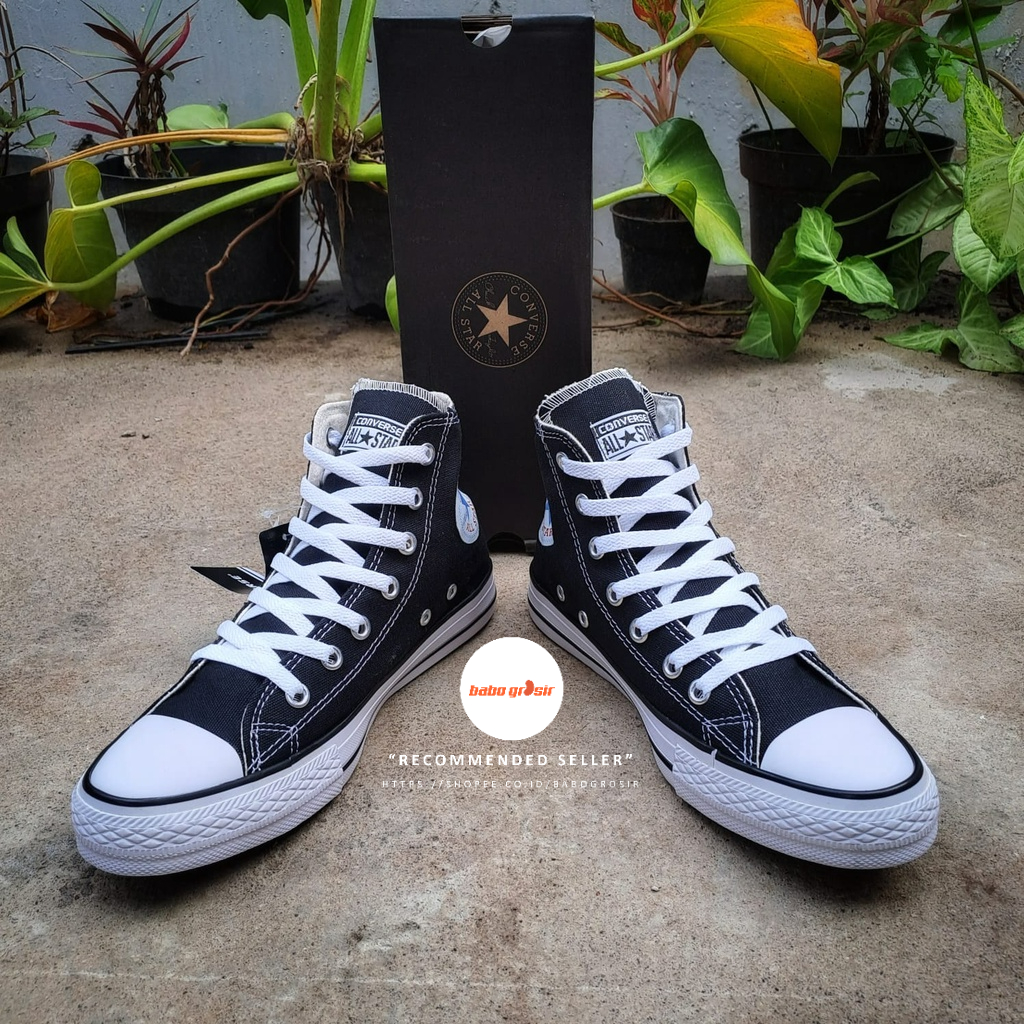 PROMO Sepatu Converse Chuck Taylor High Classic Black White, Upper Kanvas, Tapak Rubber, Premium Import Quality Tag Made in Vietnam