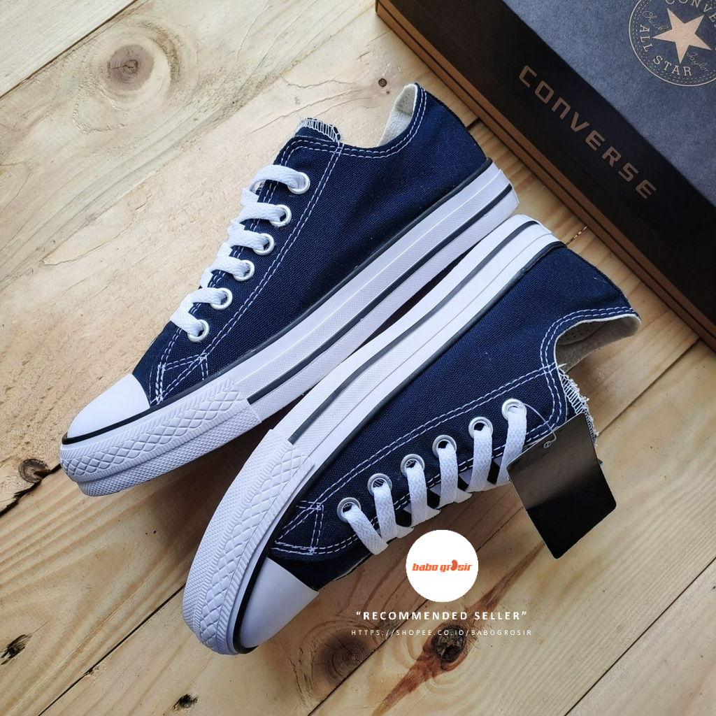 PROMO Sepatu Converse Chuck Taylor OX Classic Navy White, Upper Kanvas, Tapak Rubber, Premium Import Quality Tag Made in Vietnam