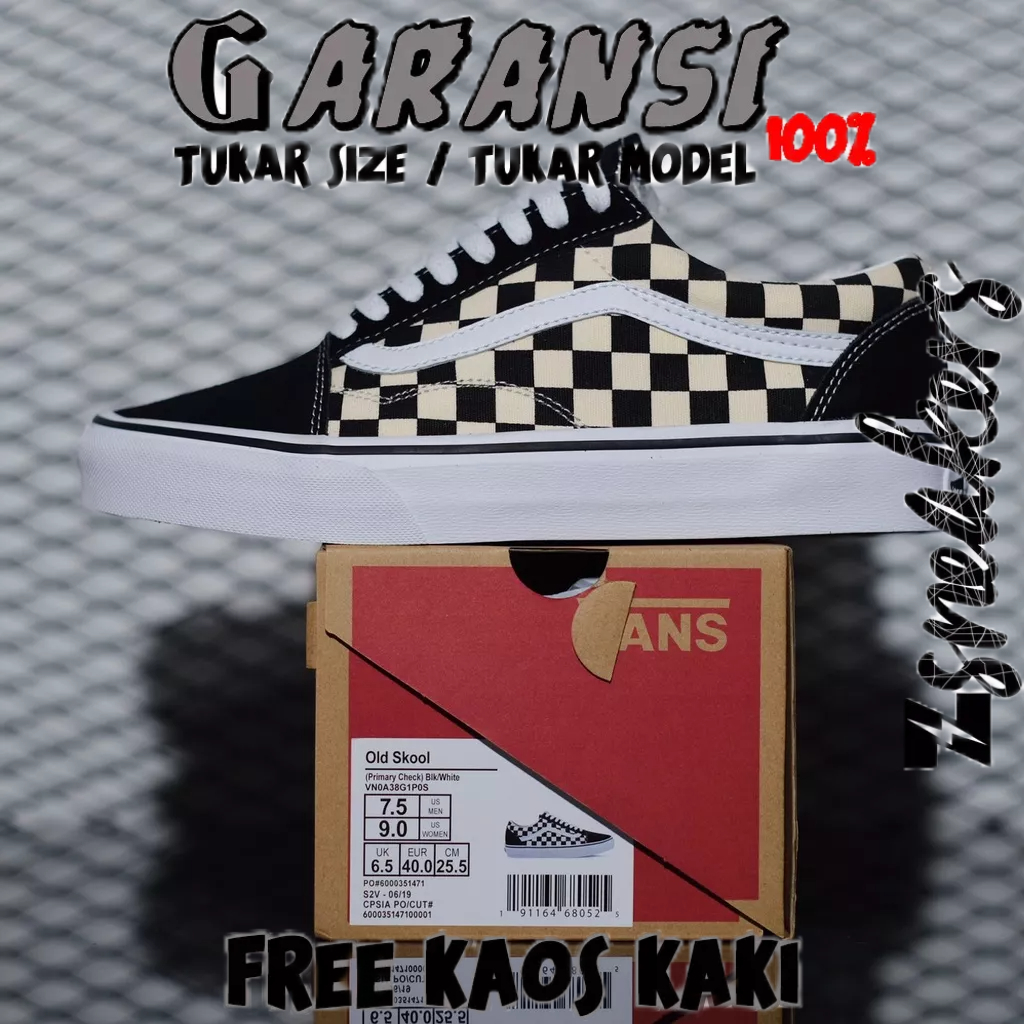 Vans Oldskool Primary Checkerboard “ Black White "┃ORIGINAL 100%┃SEPATU VANS CHECKERBIARD┃SEPATU VAN