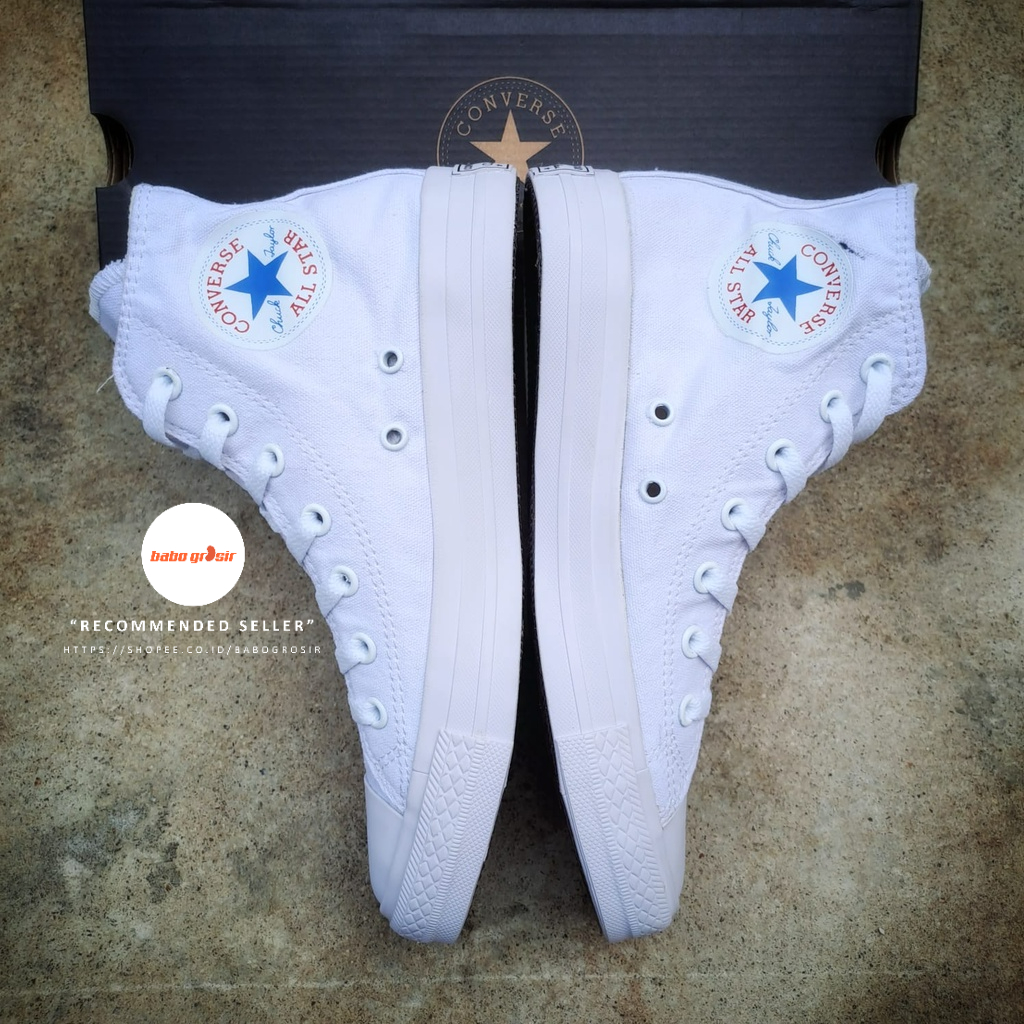 PROMO Sepatu Converse Chuck Taylor High Classic Full White, Upper Kanvas, Tapak Rubber, Premium Import Quality Tag Made in Vietnam