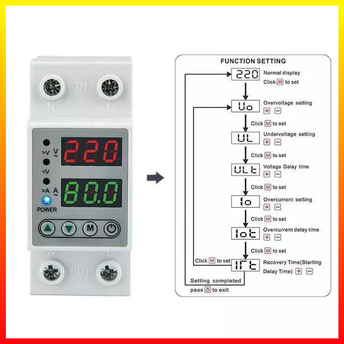 MCB Pelindung Batas Arus Digital Tegangan Relay Pelindung VA Din Rail Over Under Voltage Protection 220V 40A BEVAV -7RHXN0WH