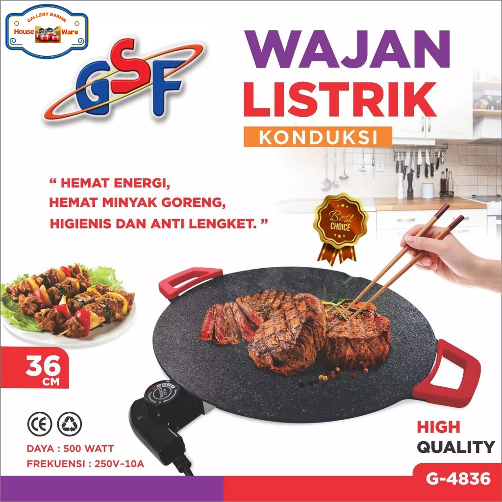 WAJAN LISTRIK PANGGANG MULTIGUNA GRILL PAN KONDUKSI TEFLON ANTI LENGKET GSF 4836