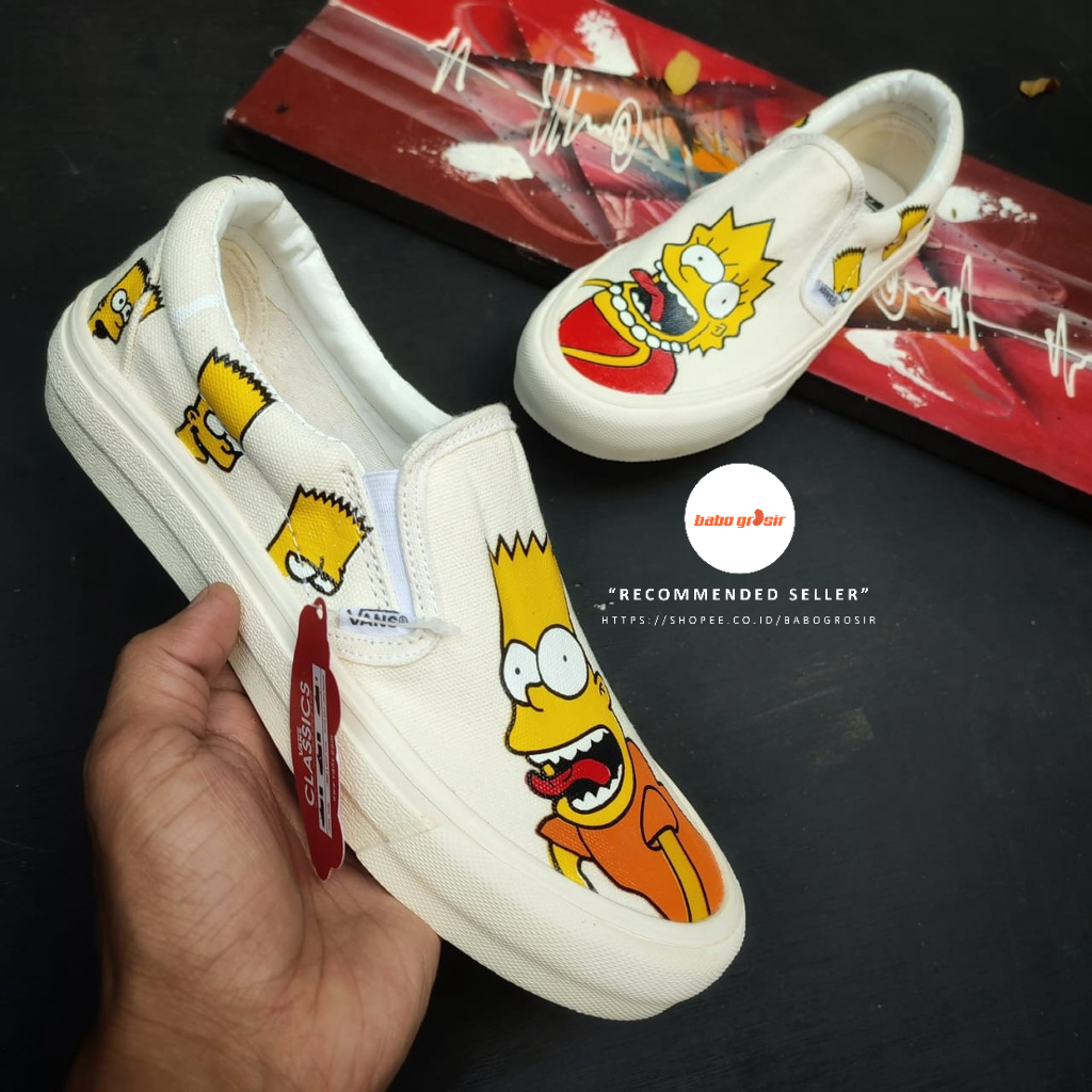 PROMO Sepatu Vans Slip On Simpsons Bart and Lisa Premium, Import Quality, Tag Made in China, Harga Murah